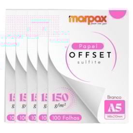 Papel Offset 150g A5 148X210mm Branco Liso Marpax 500fls