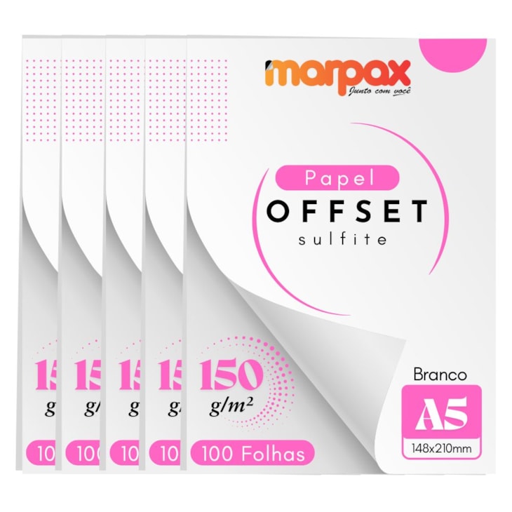 Papel Offset 150g A5 148X210mm Branco Liso Marpax 500fls
