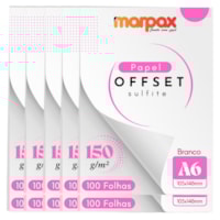 Papel Offset 150g A6 105X148mm Branco Liso Marpax 1000fls