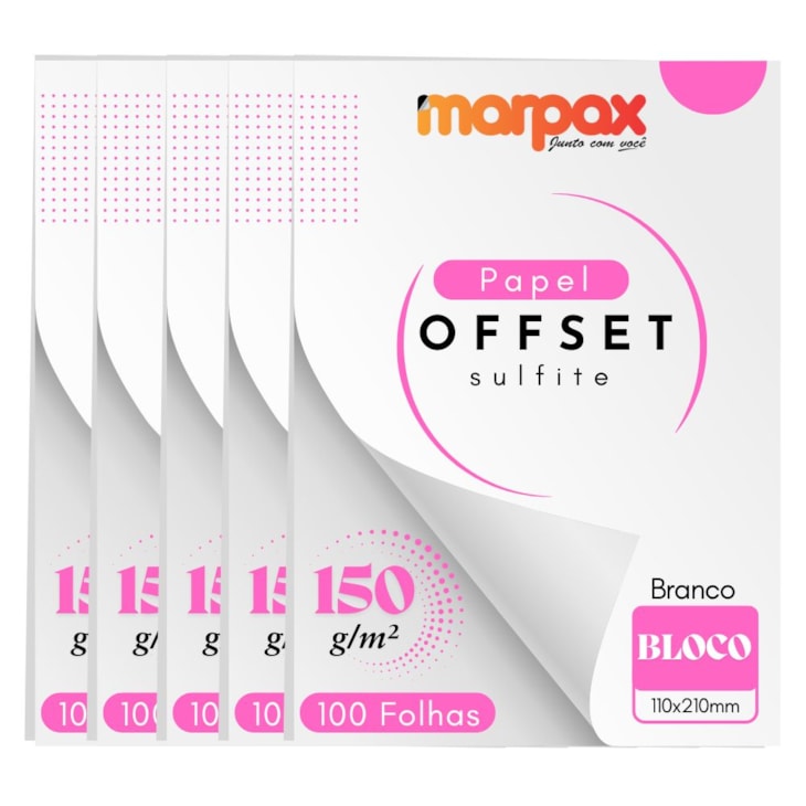 Papel Offset 150g Bloco 110X210mm Branco Liso Marpax 500fls