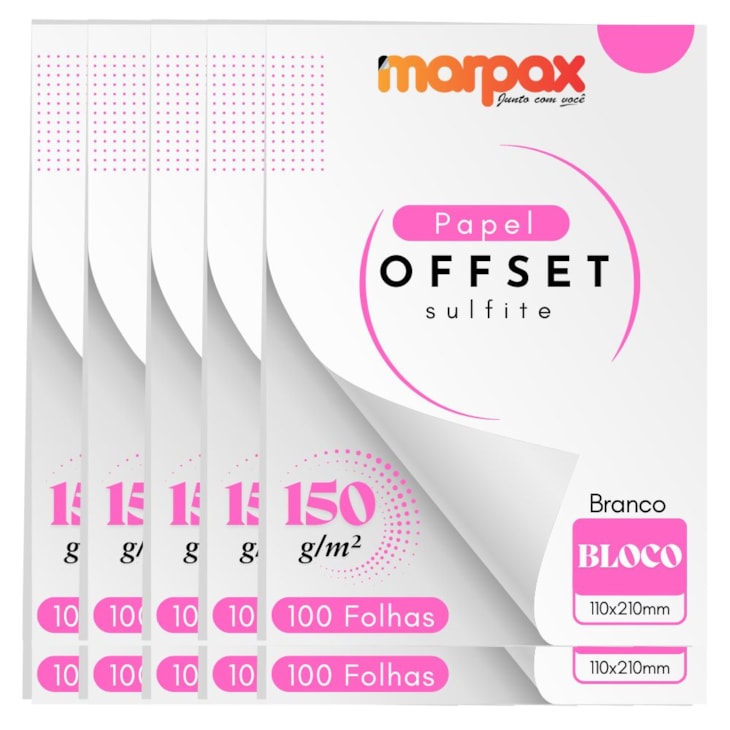 Papel Offset 150g Bloco 110x210mm Branco Marpax 1000 fls
