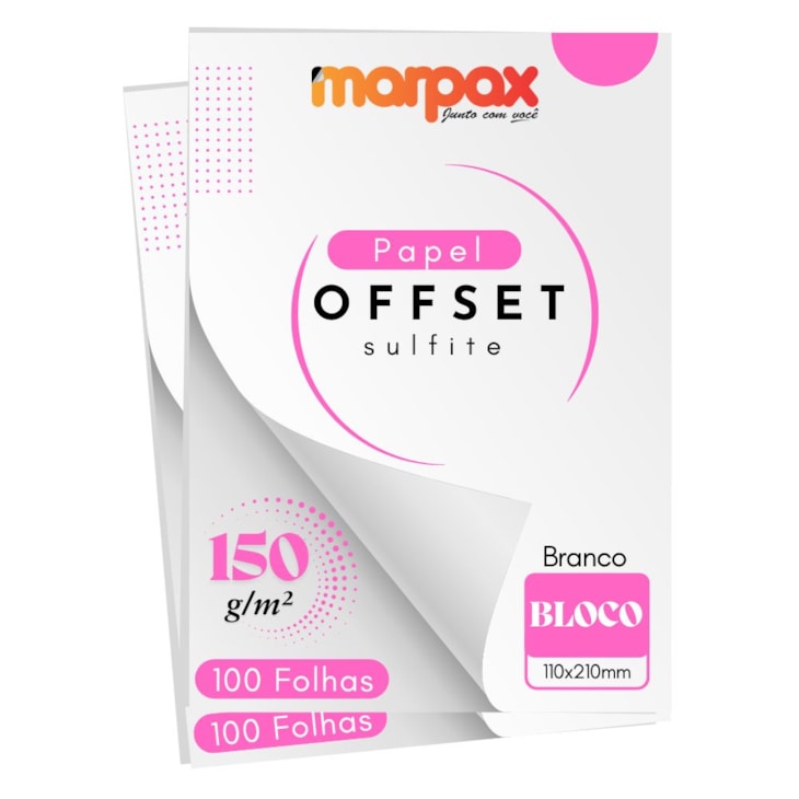Papel Offset 150g Bloco 110x210mm Branco Marpax 200 fls