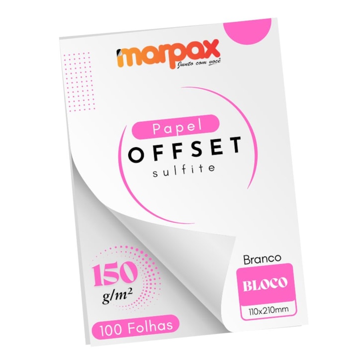 Papel Offset 150g Bloco Liso 110x210mm Branco Marpax 100fls
