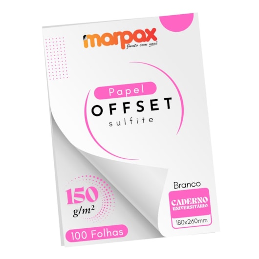 Papel Offset 150g Universitário 180x260mm Branco Marpax 100 fl