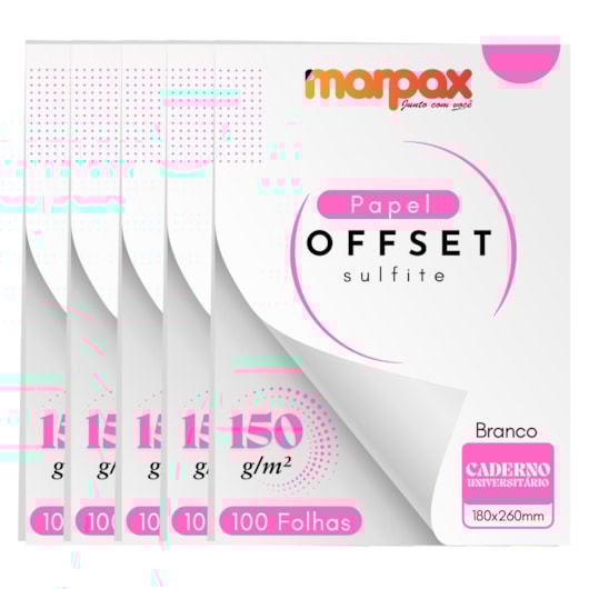 Papel Offset 150g Universitário 180x260mm Branco Marpax 500f