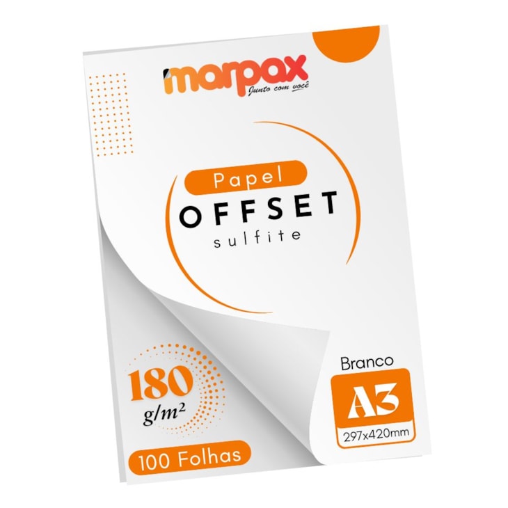 Papel Offset 180g A3 297X420mm Cor Branco Marpax 100fls