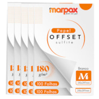 Papel Offset 180g A4 210X297mm Branco Liso Marpax 1000fls