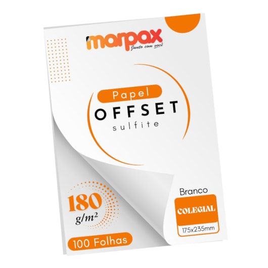 Papel Offset 180g Colegial 175x235mm Branco Marpax 100 fls