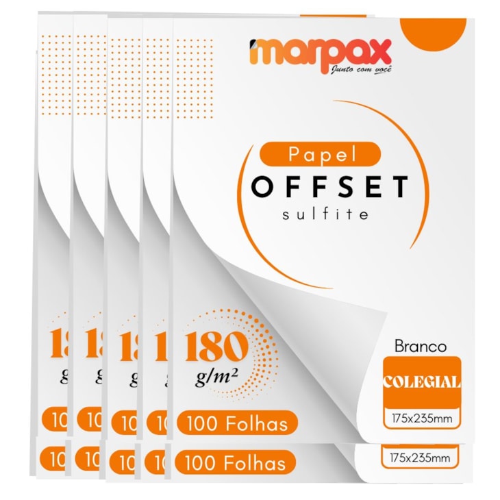 Papel Offset 180g Colegial 175x235mm Branco Marpax 1000 fls