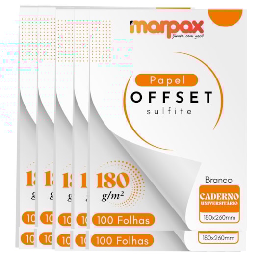 Papel Offset 180g Universitário 180x260mm Branc Marpax 1000f