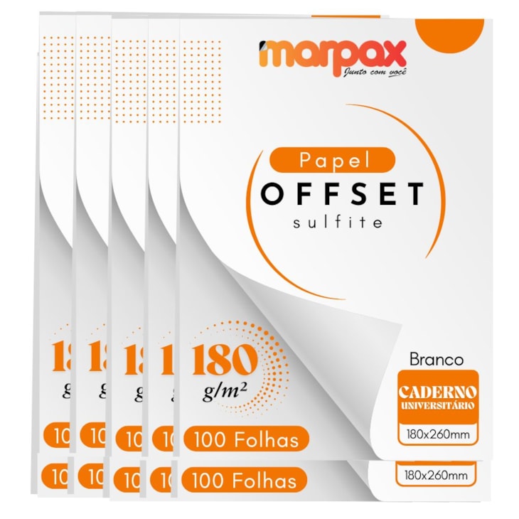 Papel Offset 180g Universitário 180x260mm Branc Marpax 1000f