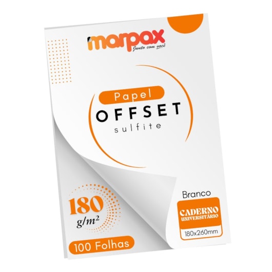 Papel Offset 180g Universitário 180x260mm Branco Marpax 100f