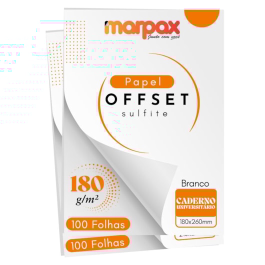 Papel Offset 180g Universitário 180x260mm Branco Marpax 200 fls