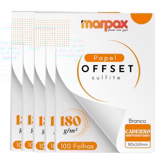 Papel Offset 180g Universitário 180x260mm Branco Marpax 500f