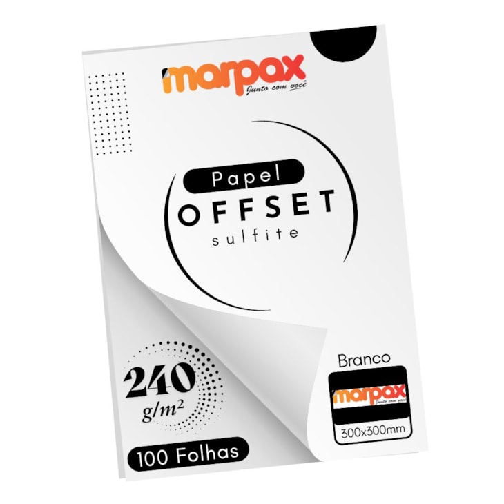 Papel Offset 240g 300X300mm Branco Liso Marpax com 100fls