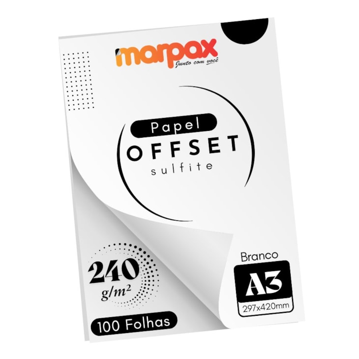 Papel Offset 240g A3 297X420mm Cor Branco Marpax 100fls