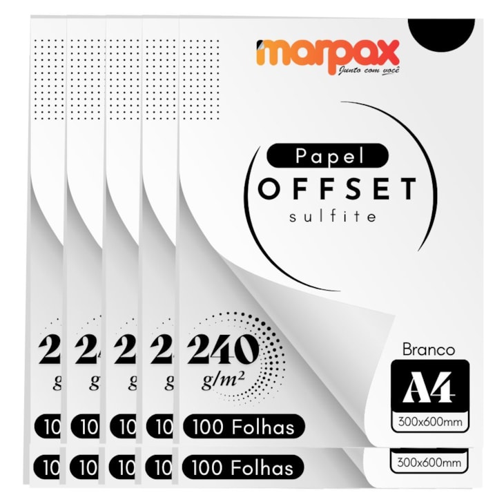 Papel Offset 240g A4 210X297mm Branco Liso Marpax 1000fls