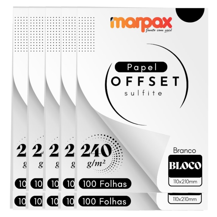 Papel Offset 240g Bloco 110X210mm Branco Marpax 1000fls