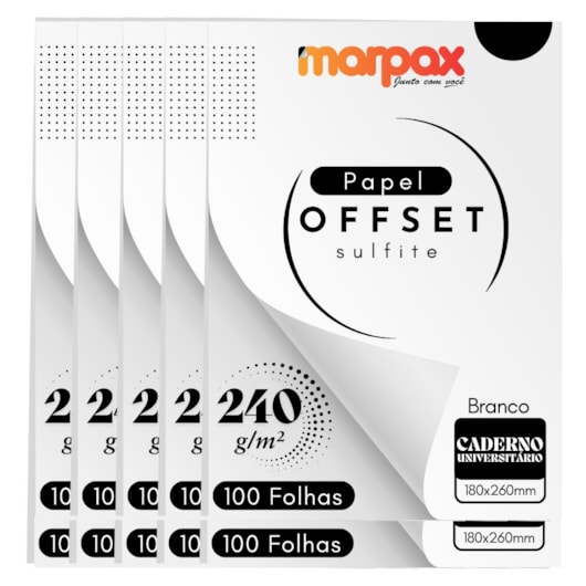 Papel Offset 240g Universitário 180x260mm Branc Marpax 1000f