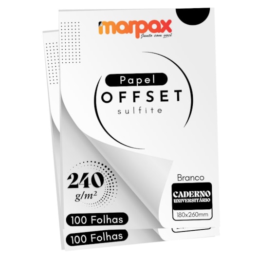 Papel Offset 240g Universitário 180x260mm Branco Marpax 200f
