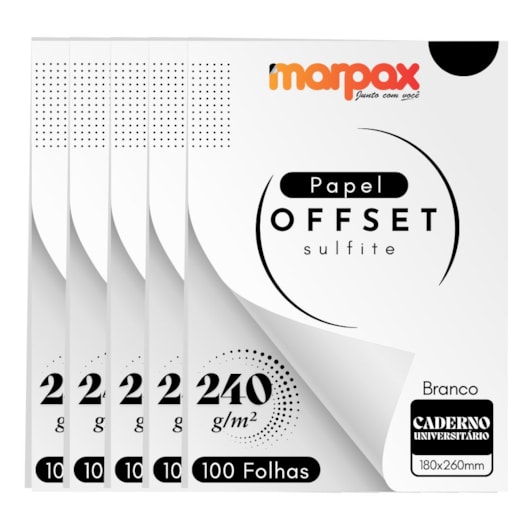 Papel Offset 240g Universitário 180x260mm Branco Marpax 500f