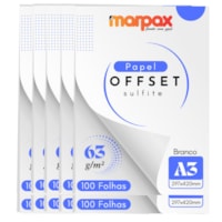 Papel Offset 63g A3 297x420mm Branco Liso Marpax 1000fls