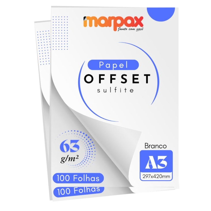 Papel Offset 63g A3 297x420mm Branco Liso Marpax 200fls