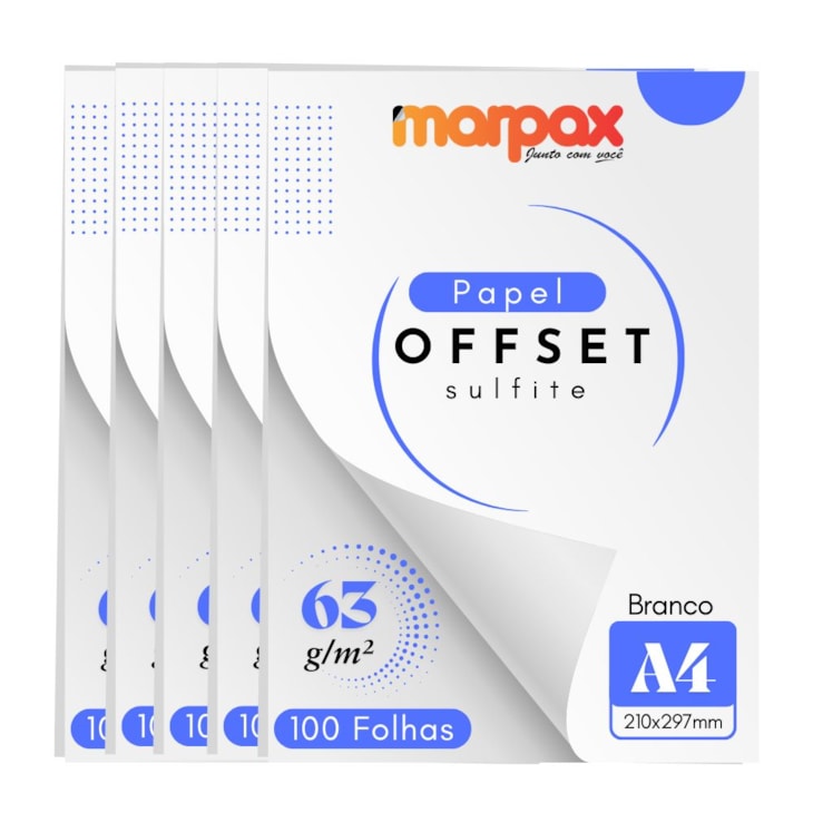 Papel Offset 63g A4 210x297mm Branco Liso Marpax 500fls