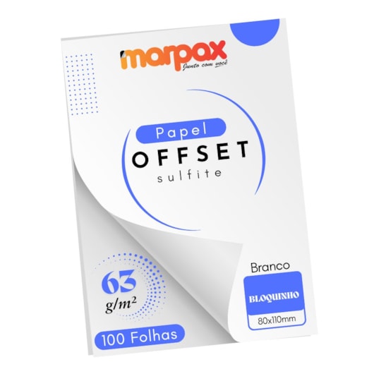 Papel Offset 63g Bloquinho 80x110mm Branco Liso Marpax 100fl