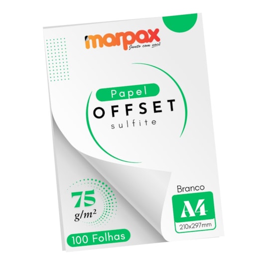 Papel Offset 75g A4 210x297mm Branco Marpax 100 fls