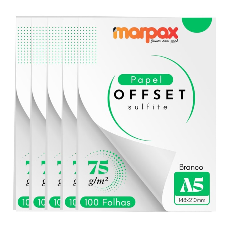 Papel Offset 75g A5 148X210mm Branco Liso Marpax com 500fls