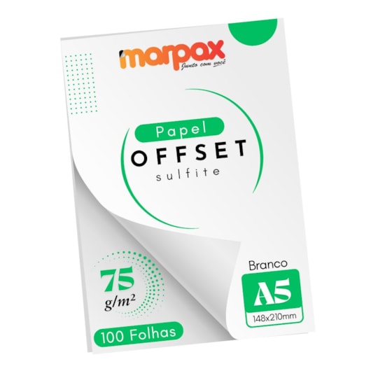 Papel Offset 75g A5 148x210mm Branco Marpax 100 fls