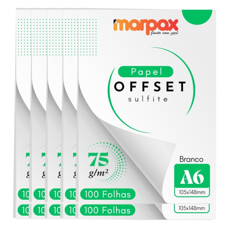 Papel Offset 75g A6 105X148mm Branco Liso Marpax 1000fls