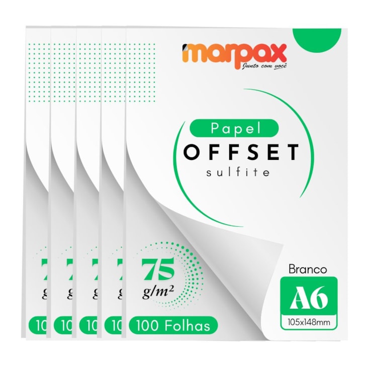 Papel Offset 75g A6 105X148mm Branco Liso Marpax com 500fls