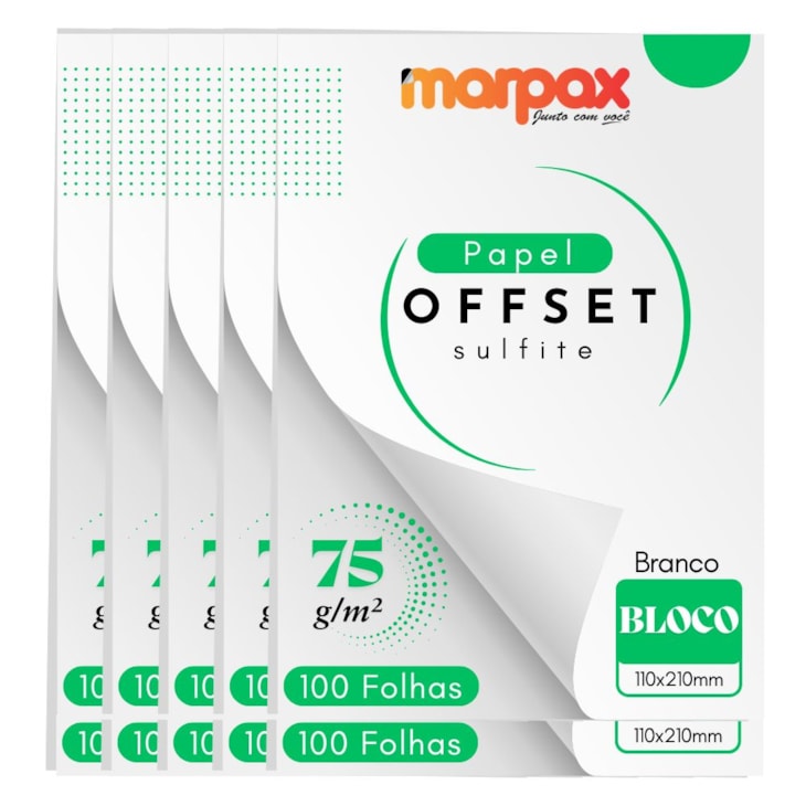Papel Offset 75g Bloco 110X210mm Branco Liso Marpax 1000fls