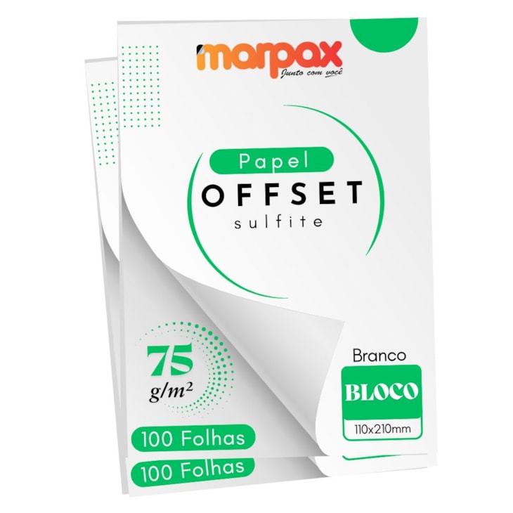 Papel Offset 75g Bloco 110X210mm Branco Liso Marpax 200fls