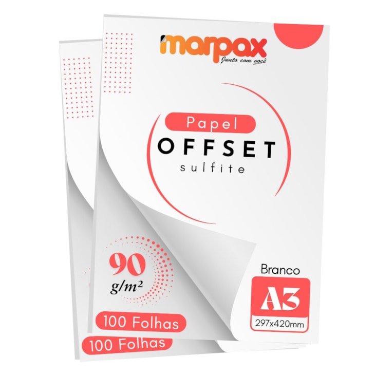 Papel Offset 90g A3 297x420mm Branco Marpax 200 fls