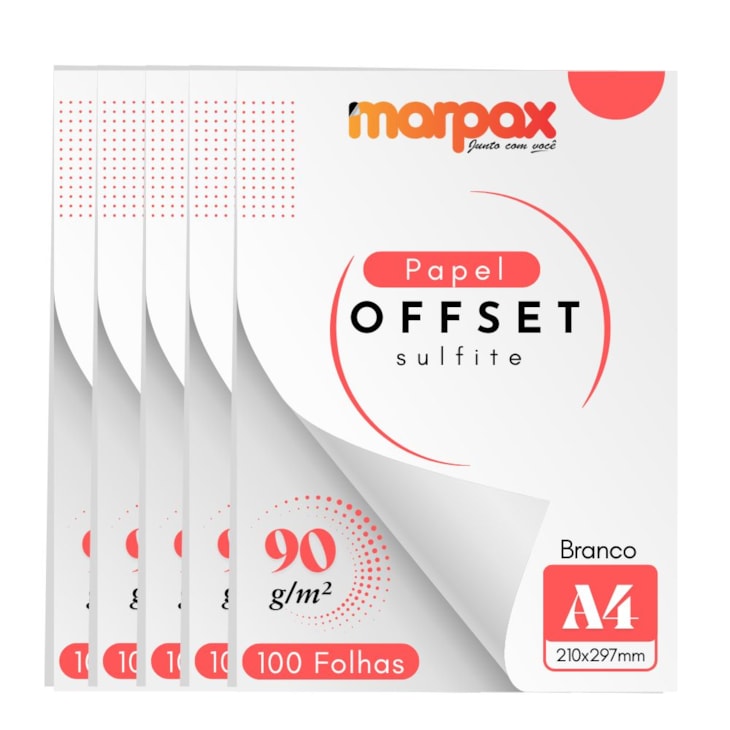 Papel Offset 90g A4 210X297mm Branco Liso Marpax com 500fls