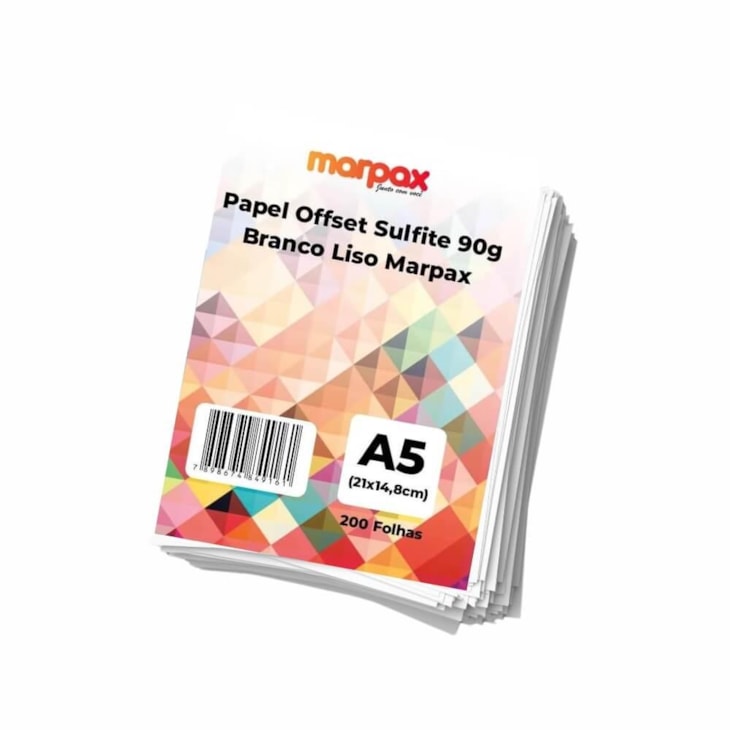 Papel Offset 90g A5 148x210mm Branco Liso Marpax 200fls