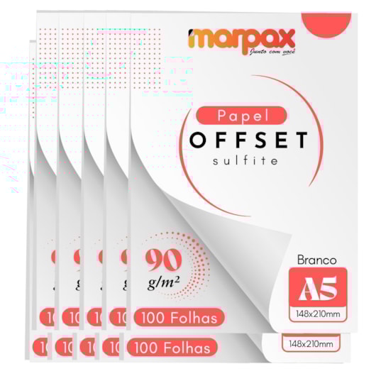 Papel Offset 90g A5 148x210mm Branco Marpax 1000 fls