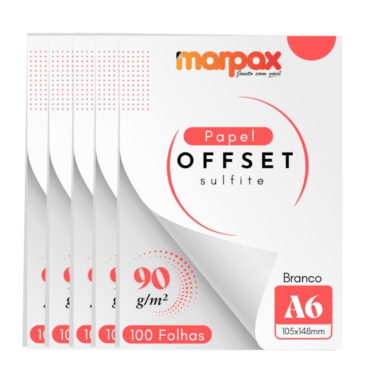 Papel Offset 90g A6 105X148mm Branco Liso Marpax com 500fls