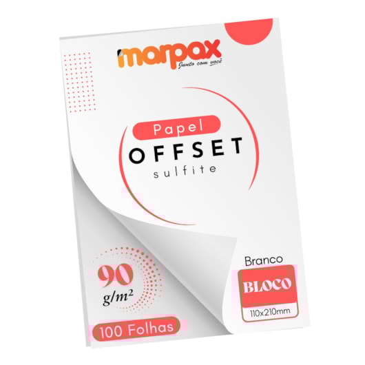 Papel Offset 90g Bloco 110x210mm Branco Marpax 100 fls