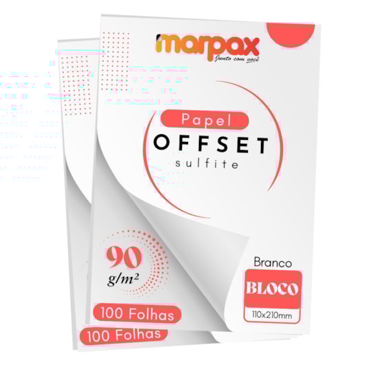 Papel Offset 90g Bloco 110x210mm Branco Marpax 200 fls