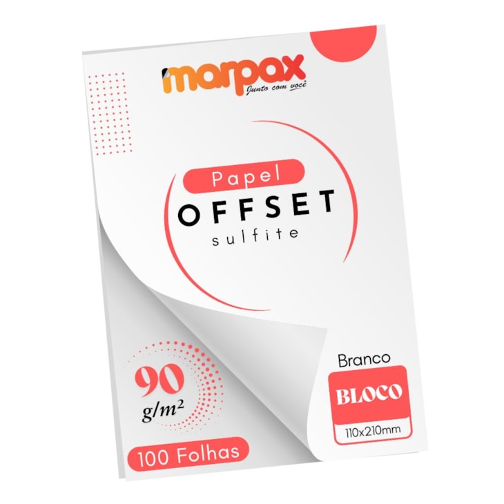 Papel Offset 90g Bloco 110x210mm Branco Marpax com 100fls