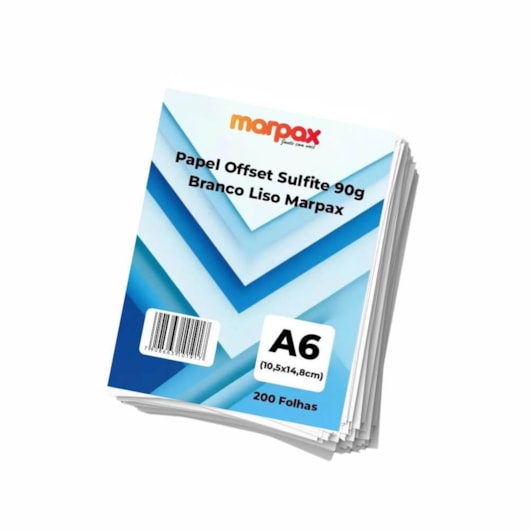 Papel Offset A6 90g Branco Liso Marpax 200 folhas