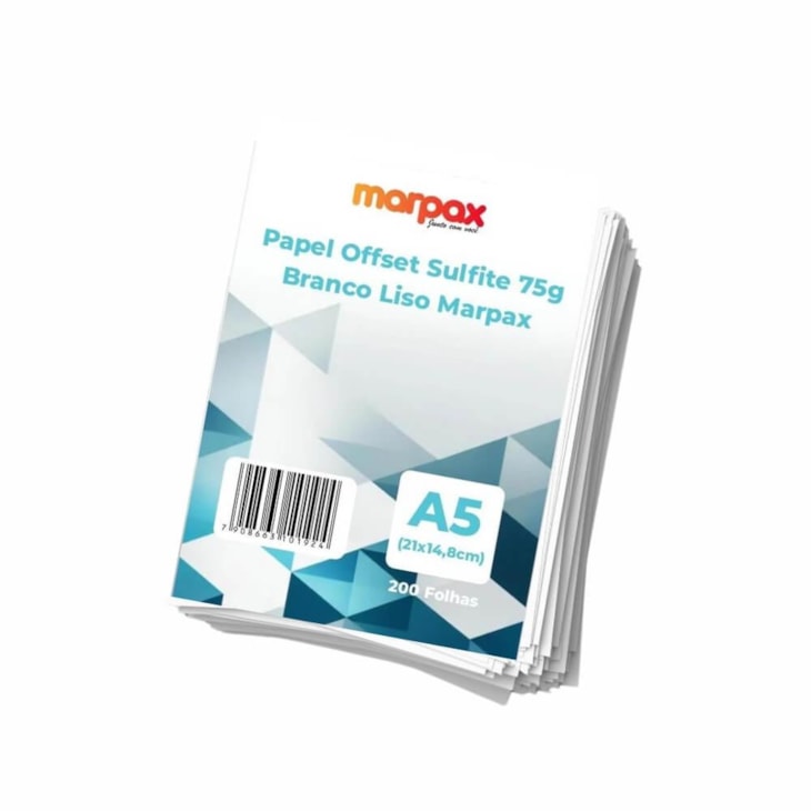 Papel Offset Sulfite A5 75g Branco Liso Marpax 200 folhas