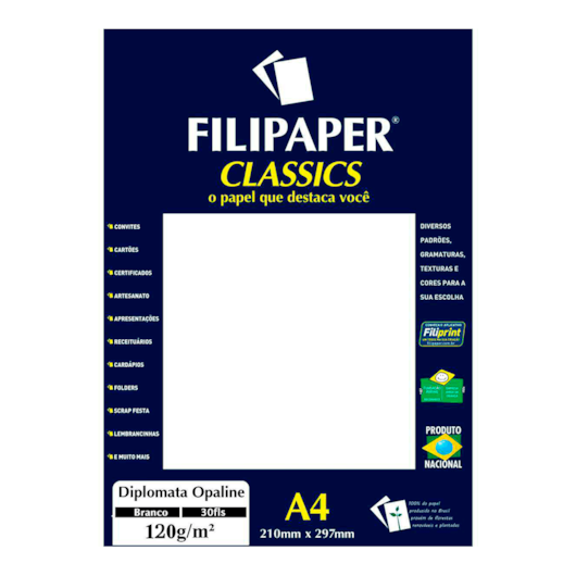 Papel Opaline 120g Branco A4 210x297mm Filipaper 30fls
