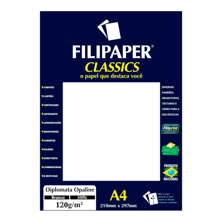 Papel Opaline 120g Branco A4 210x297mm Filipaper 30fls