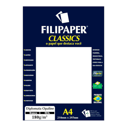Papel Opaline 180g Branco A4 210X297mm Filipaper 50fls