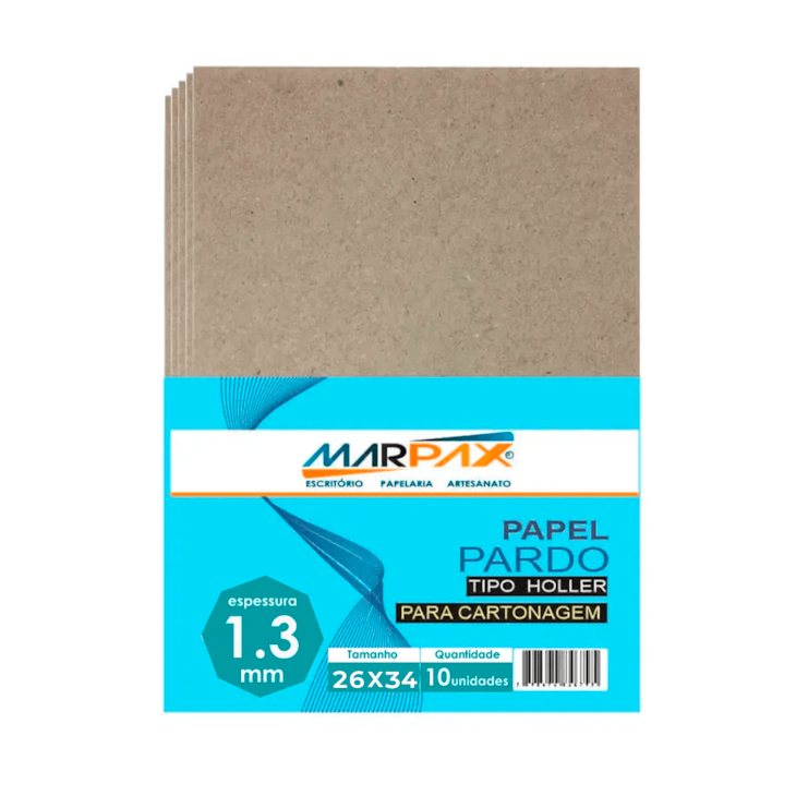 Papel para Cartonagem Pardo Tipo Holler 1,3mm 26x34cm 10un
